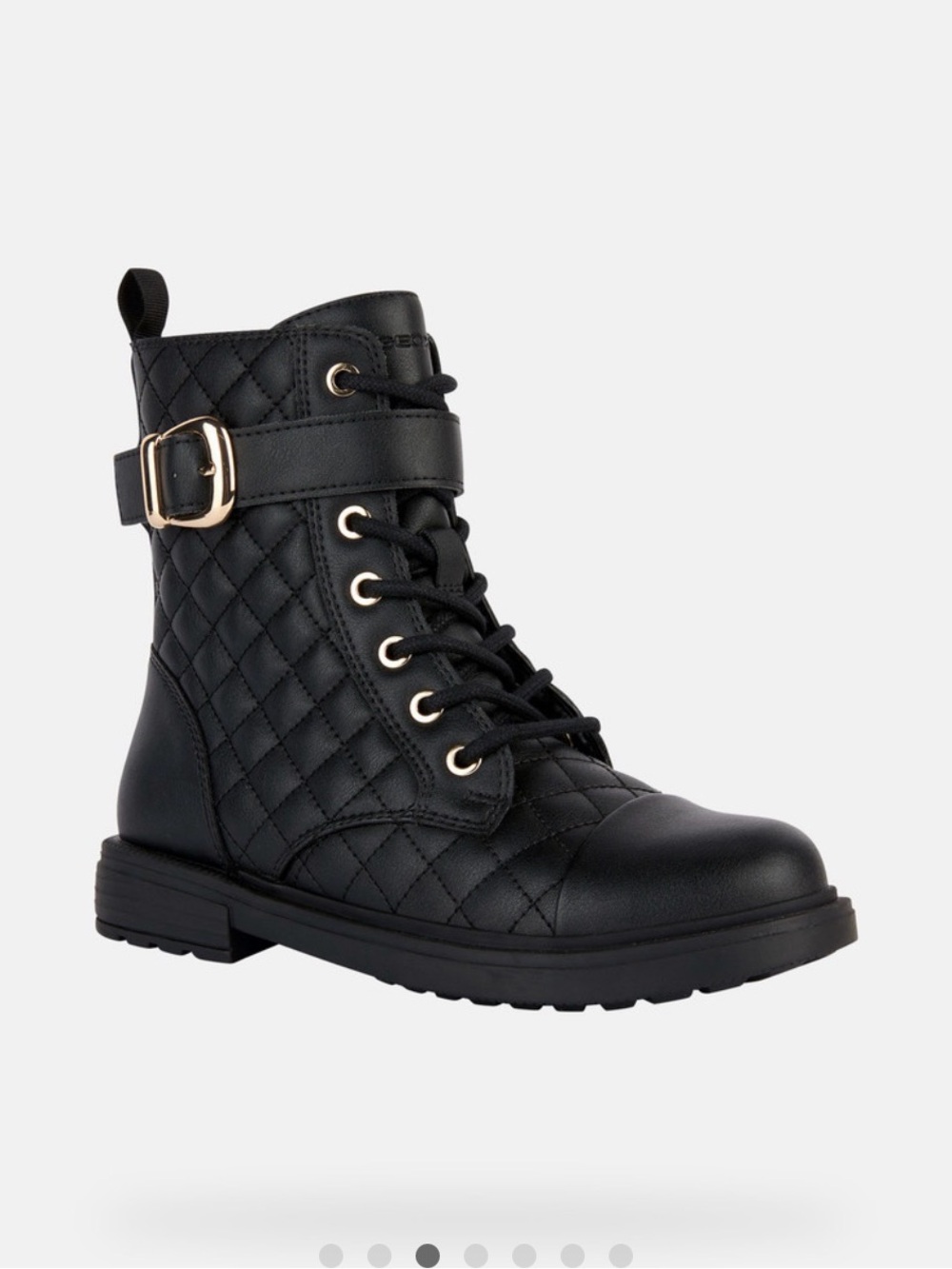 Geox Black Quilted Lace-Up Girls' Combat Boots with Buckle
